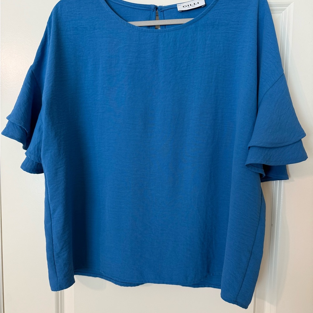 Gilli Blue Ruffle Sleeve Blouse